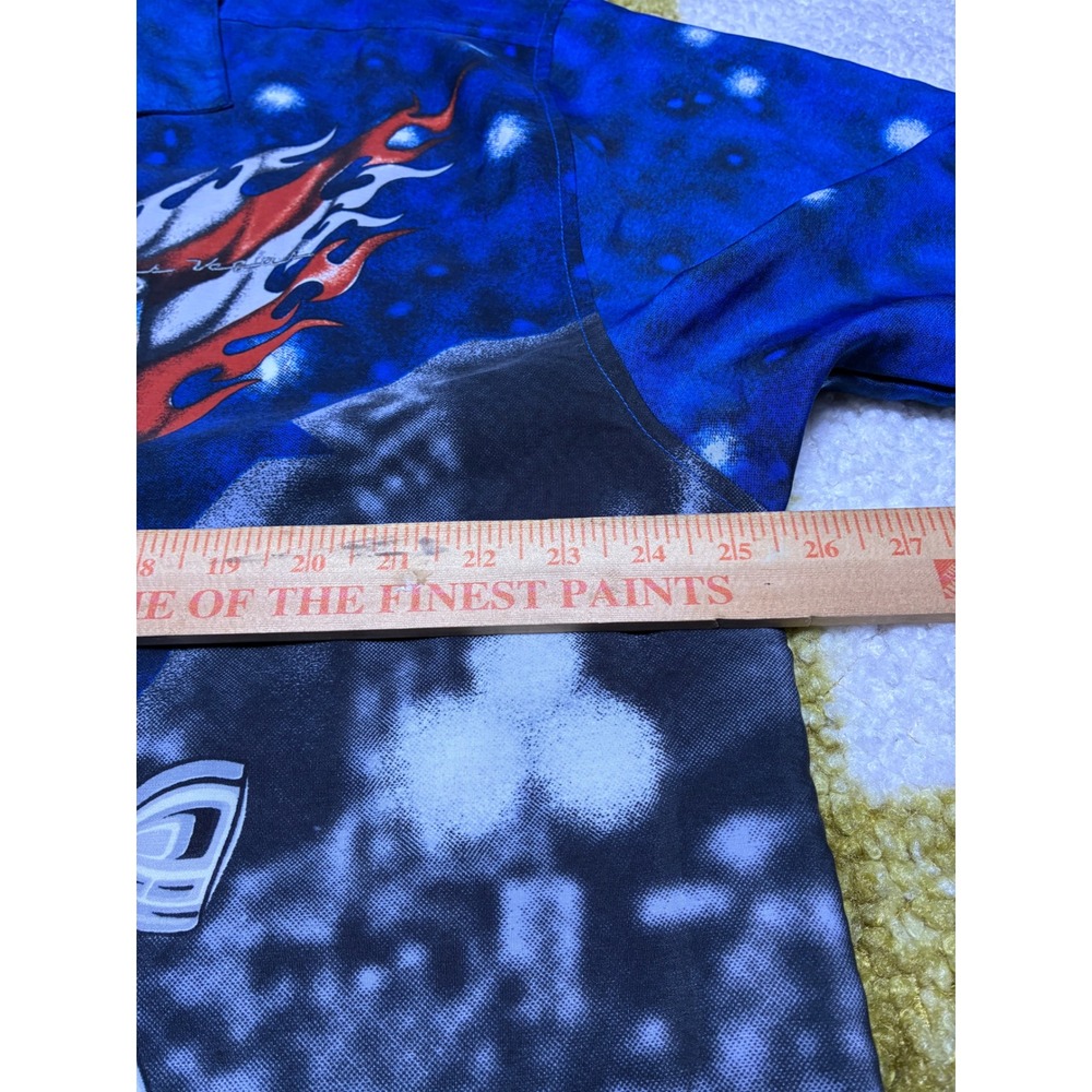 Malibu Dreams Mens Blue Eagle Motorcycle Graphic Button Up Shirt Biker XL - Picture 4 of 6